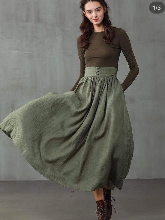 Linennaive Dresses & Skirts - Linennaive HANNAH 38 | GIRDLE LINEN SKIRT Green